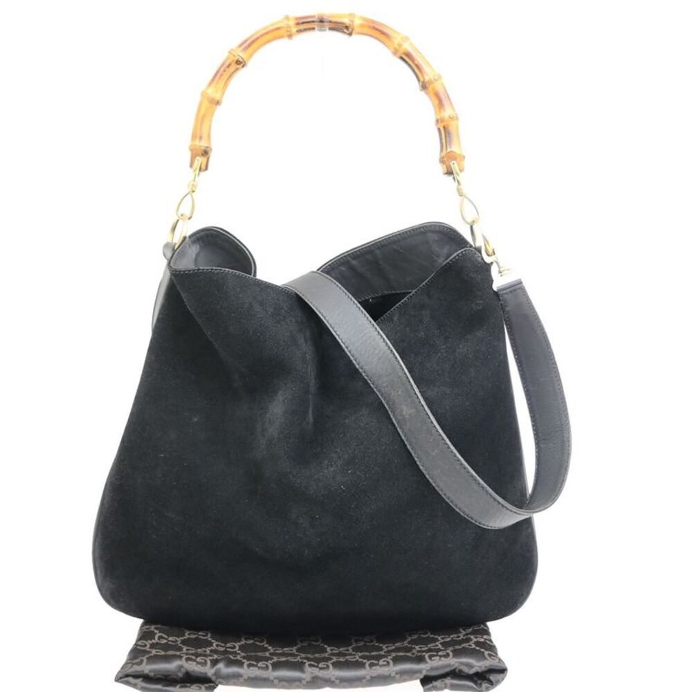 Gucci Vintage Bamboo Hobo Suede Black Suede Shoulder Bag Bag